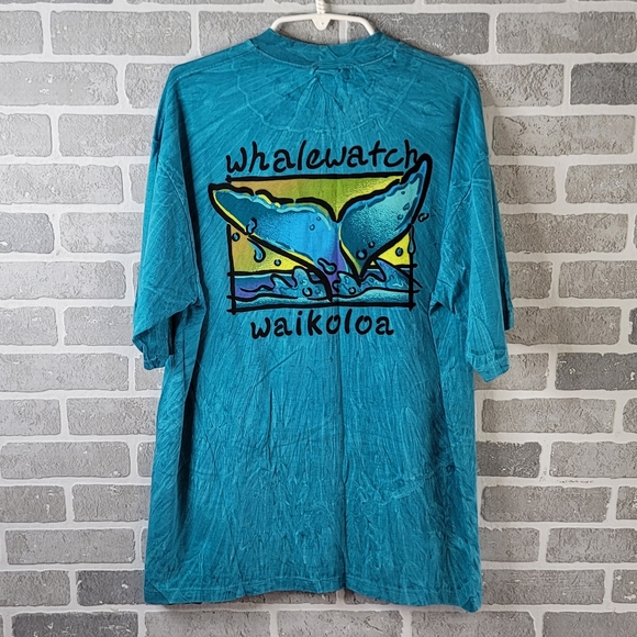 Whalewatch Waikoloa Hawaii Ocean Blue Tie Dye Summer Vintage Tee Men's Size XL - Picture 1 of 13